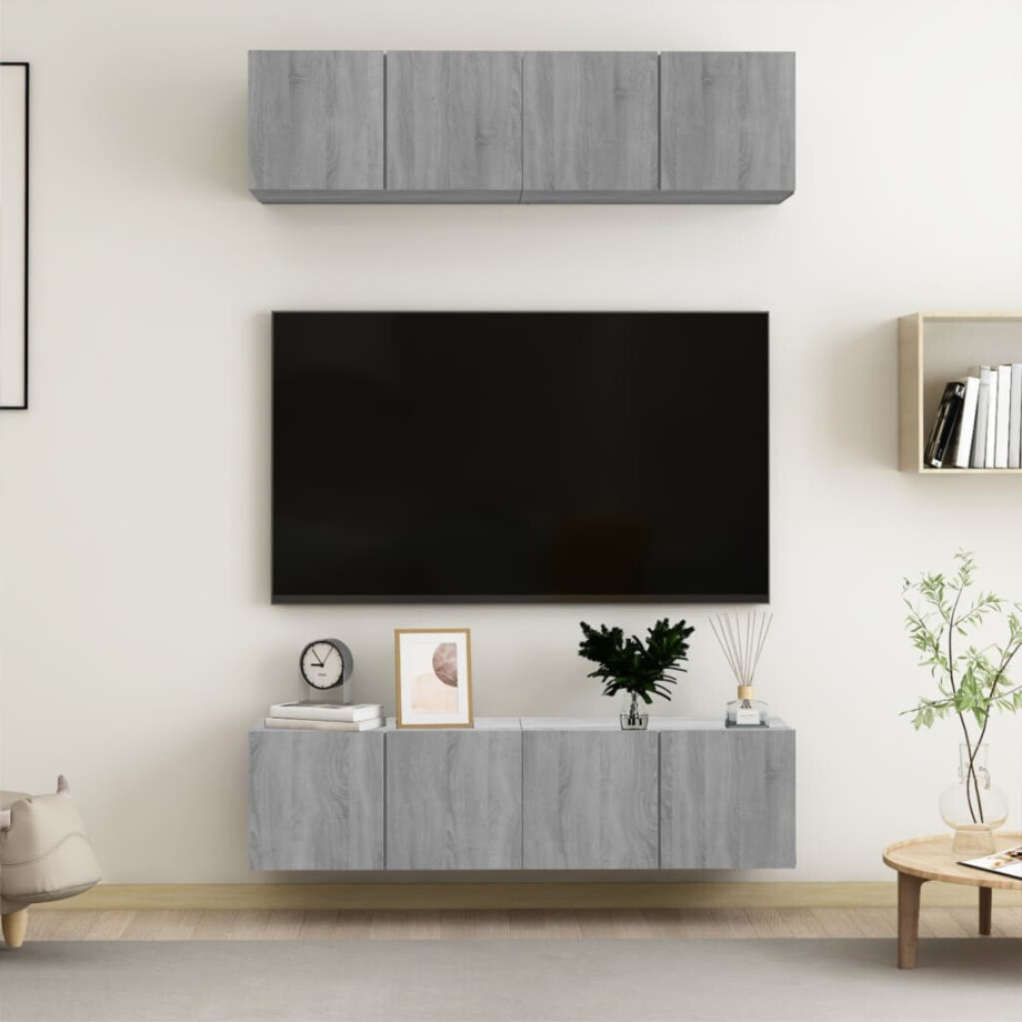 vidaXL Tv-meubelen 4 st 60x30x30 cm bewerkt hout grijs sonoma eiken vidaXL Tv-meubelen 4 st 60x30x30 cm bewerkt hout grijs sonoma eiken afbeelding 1