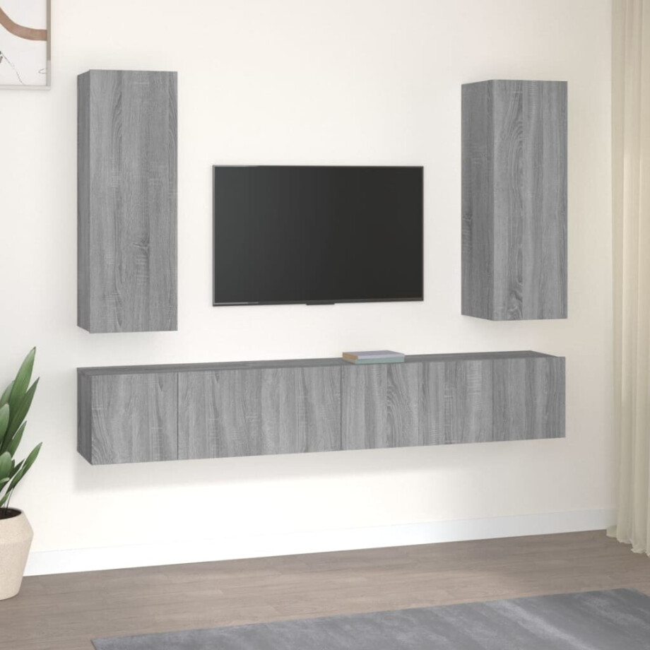 vidaXL 5-delige Tv-meubelset bewerkt hout grijs sonoma eikenkleurig vidaXL 5-delige Tv-meubelset bewerkt hout grijs sonoma eikenkleurig afbeelding 1