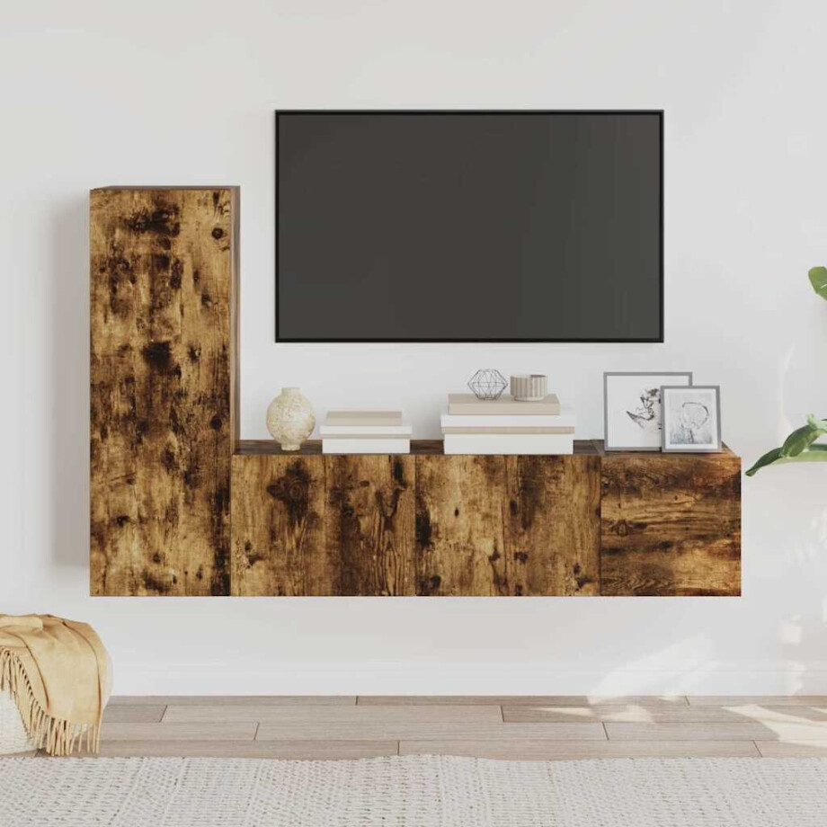 vidaXL 3-delige Tv-meubelset bewerkt hout gerookt eikenkleurig afbeelding 1