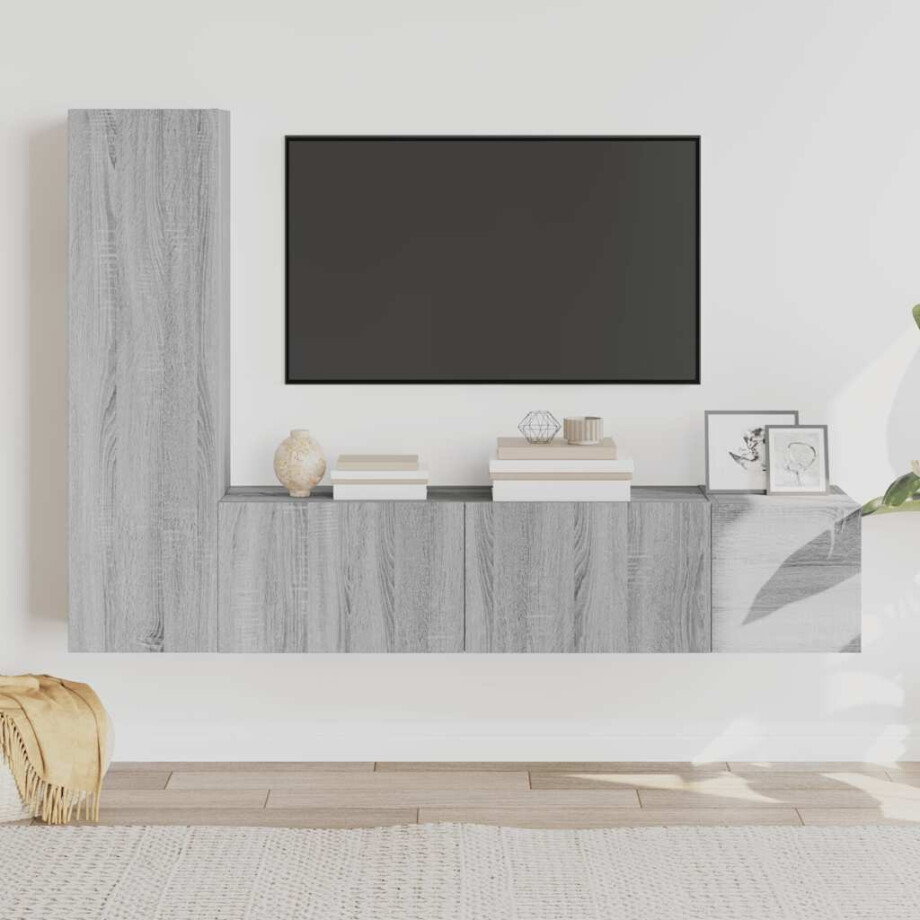 vidaXL 3-delige Tv-meubelset bewerkt hout grijs sonoma eikenkleurig vidaXL 3-delige Tv-meubelset bewerkt hout grijs sonoma eikenkleurig afbeelding 1