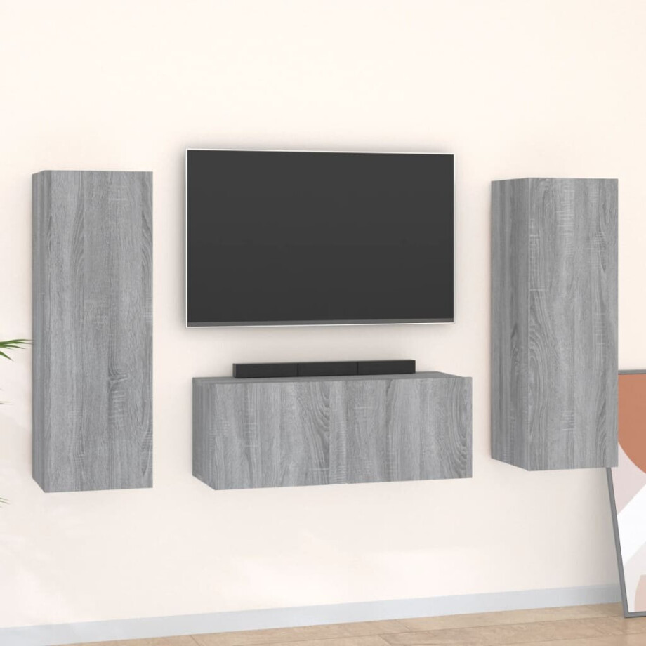 vidaXL 3-delige Tv-meubelset bewerkt hout grijs sonoma eikenkleurig vidaXL 3-delige Tv-meubelset bewerkt hout grijs sonoma eikenkleurig afbeelding 1