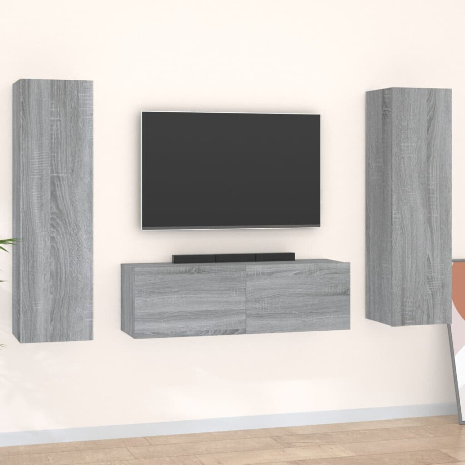 vidaXL 3-delige Tv-meubelset bewerkt hout grijs sonoma eikenkleurig afbeelding 1