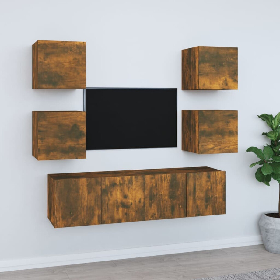 vidaXL 6-delige Tv-meubelset bewerkt hout gerookt eikenkleurig afbeelding 1
