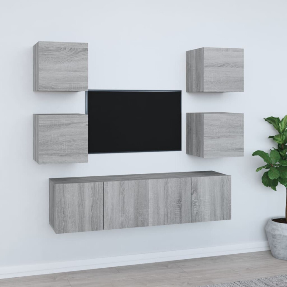 vidaXL 6-delige Tv-meubelset bewerkt hout grijs sonoma eikenkleurig afbeelding 1