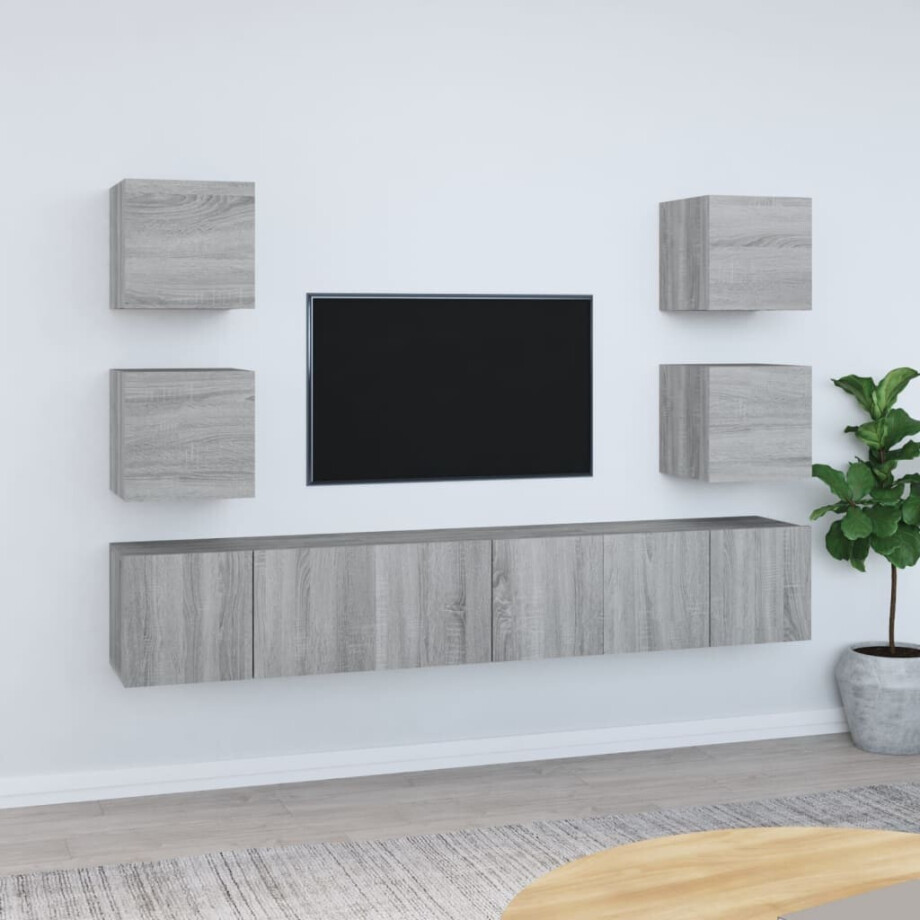 vidaXL 7-delige Tv-meubelset bewerkt hout grijs sonoma eikenkleurig afbeelding 1