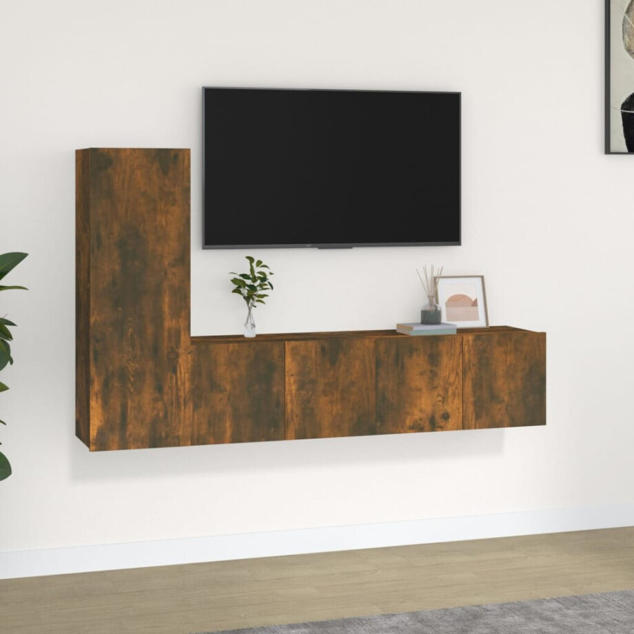 vidaXL 3-delige Tv-meubelset bewerkt hout gerookt eikenkleurig afbeelding 1
