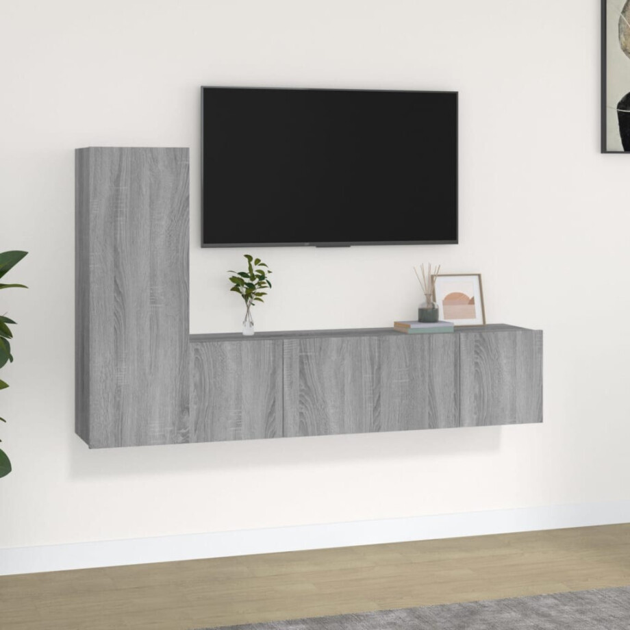 vidaXL 3-delige Tv-meubelset bewerkt hout grijs sonoma eikenkleurig vidaXL 3-delige Tv-meubelset bewerkt hout grijs sonoma eikenkleurig afbeelding 1