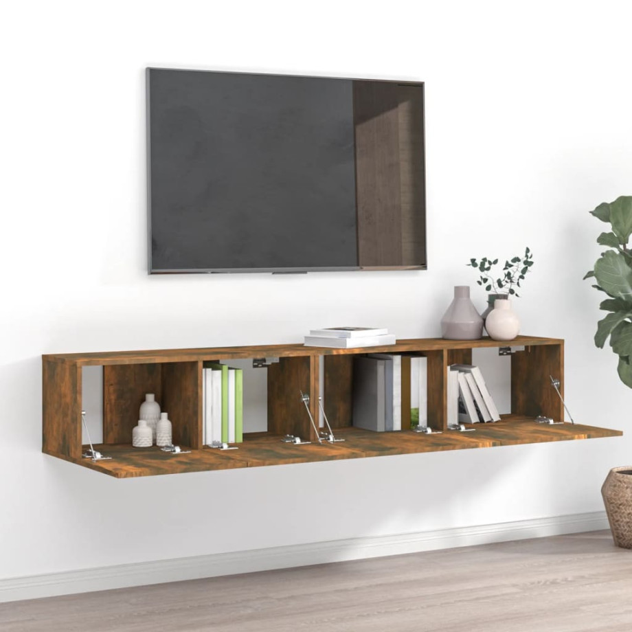 vidaXL 2-delige Tv-meubelset bewerkt hout gerookt eikenkleurig afbeelding 1