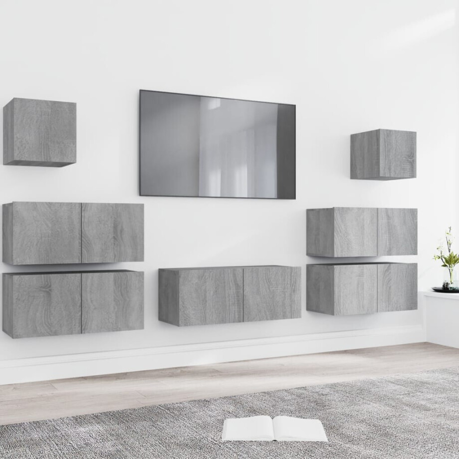 vidaXL 7-delige Tv-meubelset bewerkt hout grijs sonoma eikenkleurig afbeelding 1