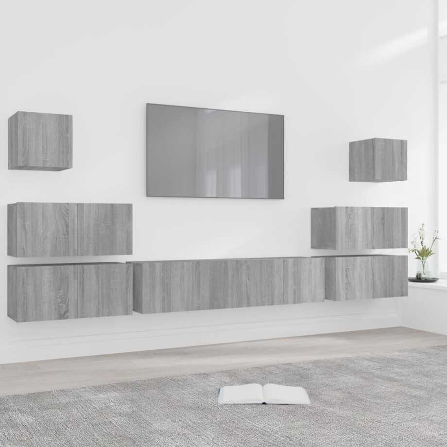 vidaXL 8-delige Tv-meubelset bewerkt hout grijs sonoma eikenkleurig afbeelding 1
