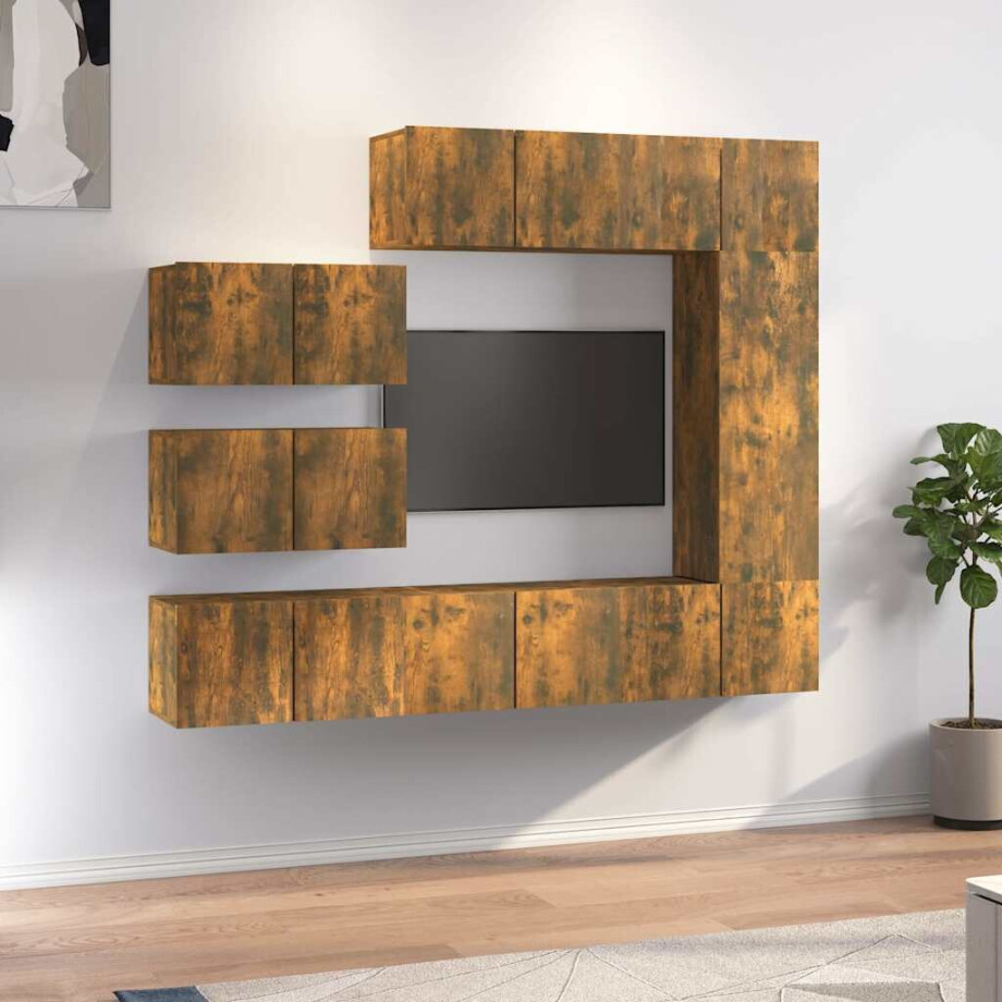 vidaXL 8-delige Tv-meubelset bewerkt hout gerookt eikenkleurig vidaXL 8-delige Tv-meubelset bewerkt hout gerookt eikenkleurig afbeelding 1