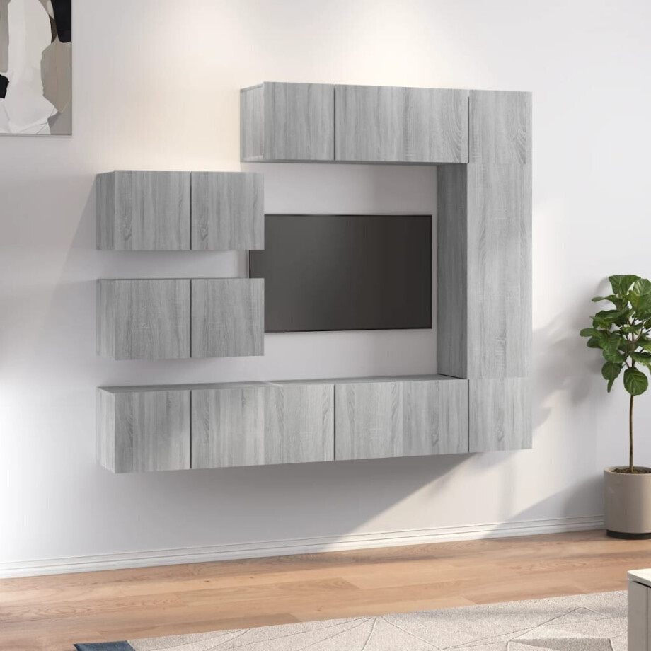 vidaXL 8-delige Tv-meubelset bewerkt hout grijs sonoma eikenkleurig afbeelding 1