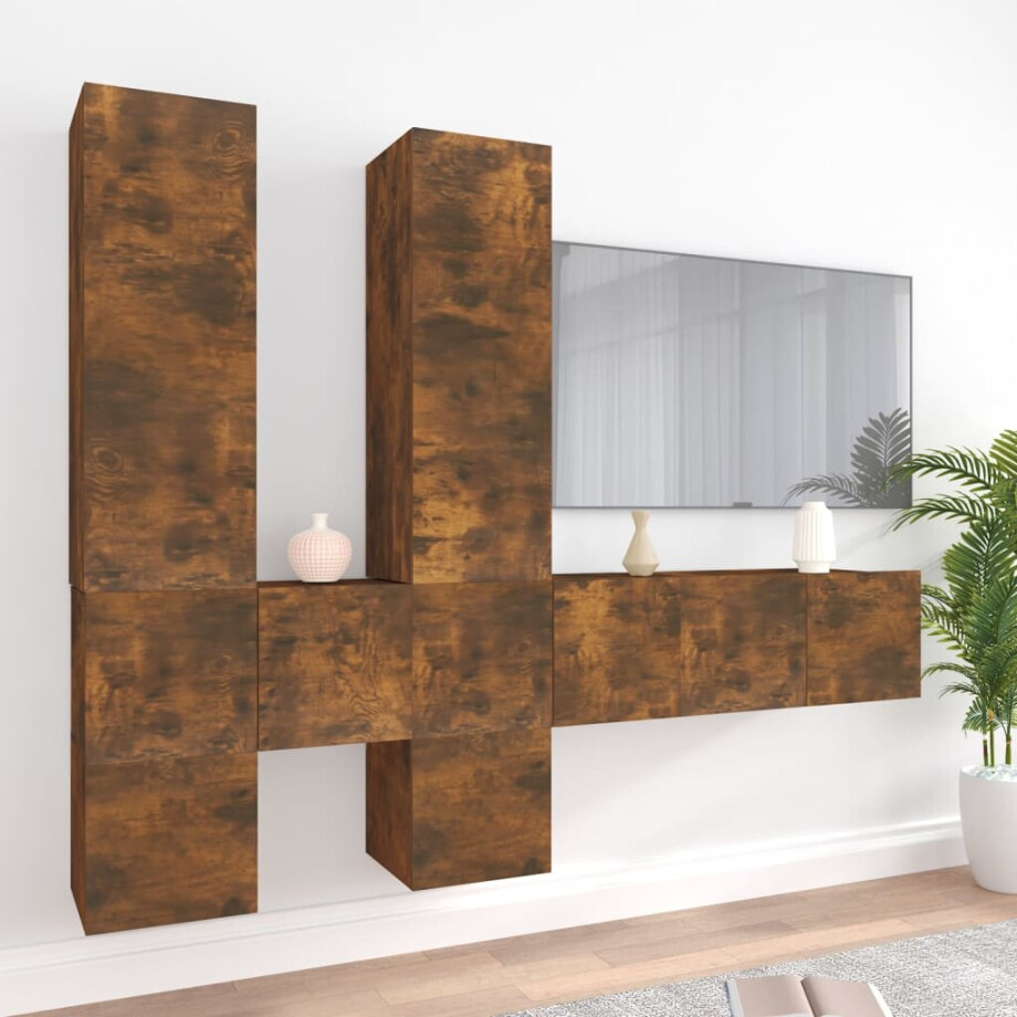 vidaXL 7-delige Tv-meubelset bewerkt hout gerookt eikenkleurig afbeelding 1