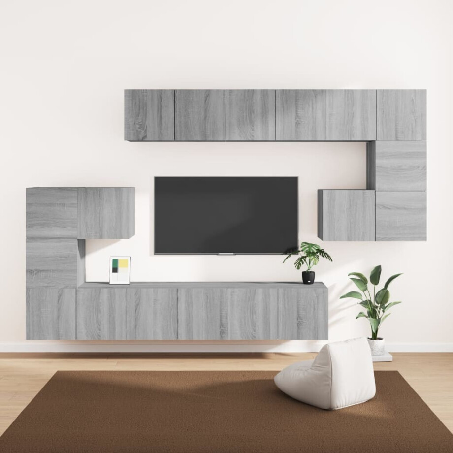 vidaXL 10-delige Tv-meubelset bewerkt hout grijs sonoma eikenkleurig afbeelding 1