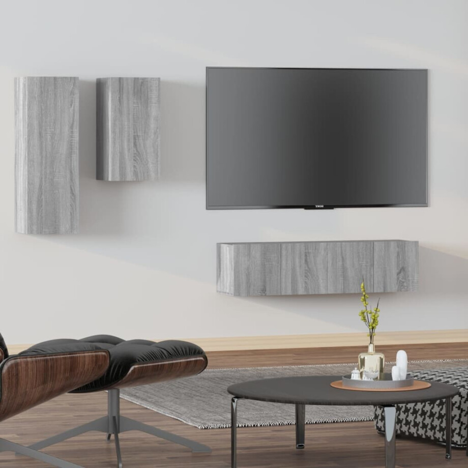 vidaXL 4-delige Tv-meubelset bewerkt hout grijs sonoma eikenkleurig vidaXL 4-delige Tv-meubelset bewerkt hout grijs sonoma eikenkleurig afbeelding 1