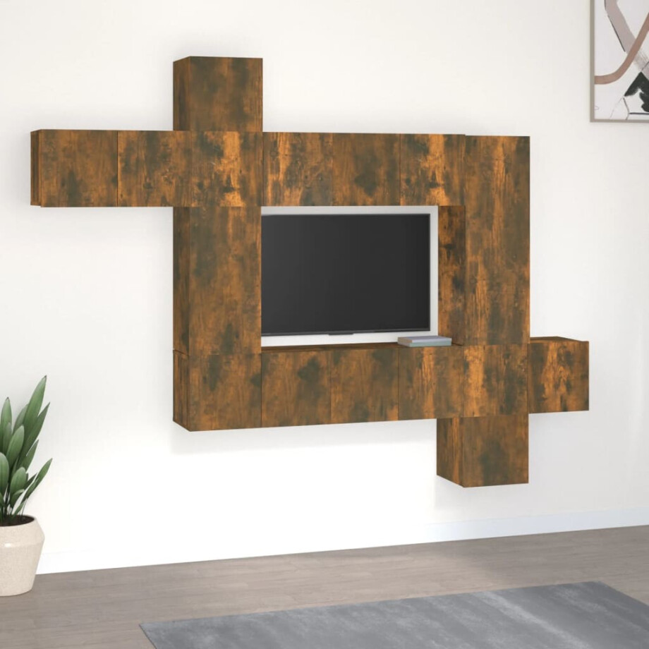 vidaXL 10-delige Tv-meubelset bewerkt hout gerookt eikenkleurig vidaXL 10-delige Tv-meubelset bewerkt hout gerookt eikenkleurig afbeelding 1