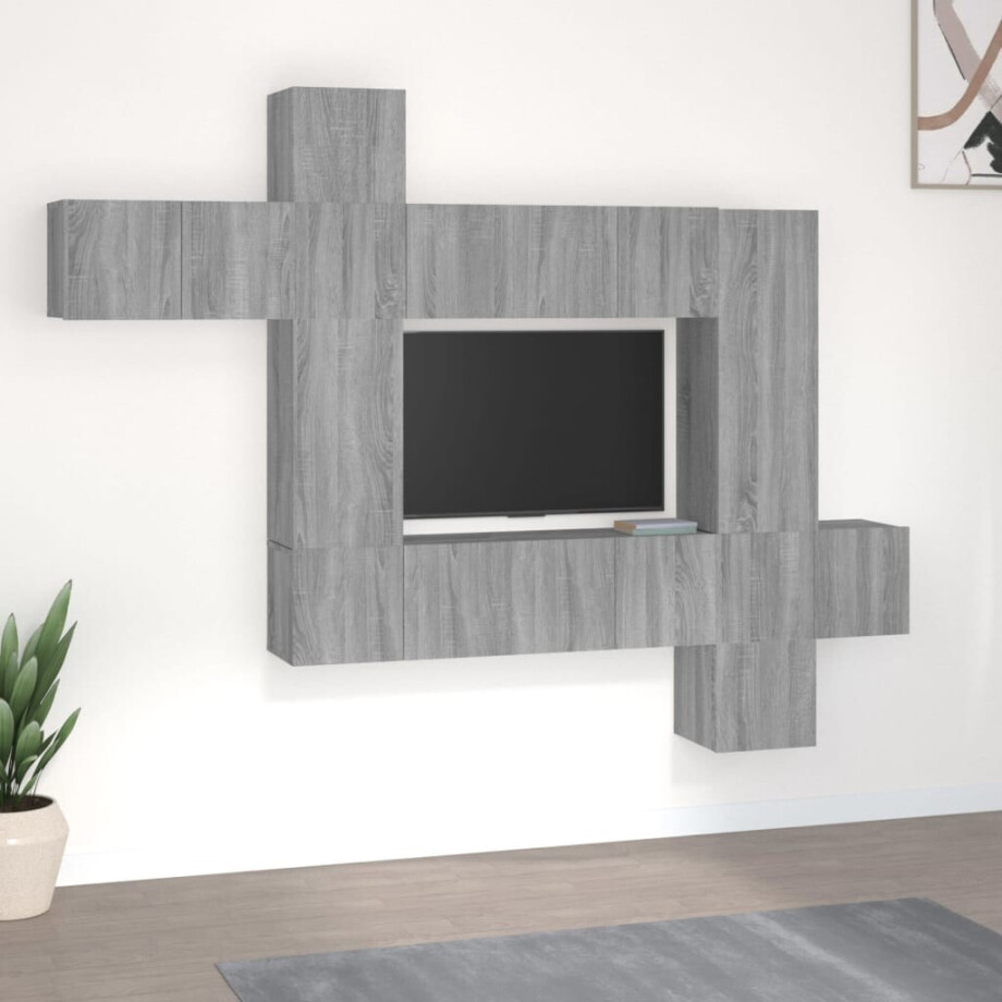 vidaXL 10-delige Tv-meubelset bewerkt hout grijs sonoma eikenkleurig afbeelding 1