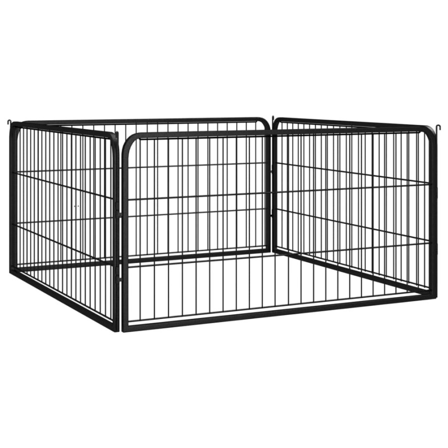 vidaXL Hondenkennel 4 panelen 100x50 cm gepoedercoat staal zwart afbeelding 1