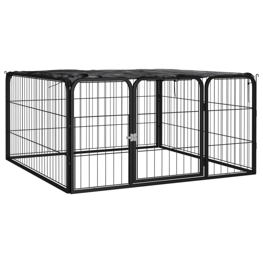 vidaXL Hondenkennel 4 panelen 100x50 cm gepoedercoat staal zwart afbeelding 1