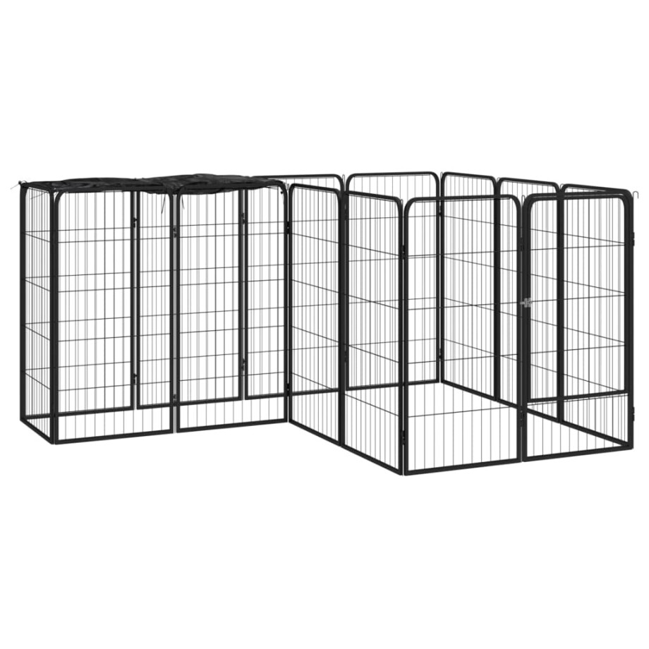 vidaXL Hondenkennel 14 panelen 50 x 100 cm gepoedercoat staal zwart afbeelding 1
