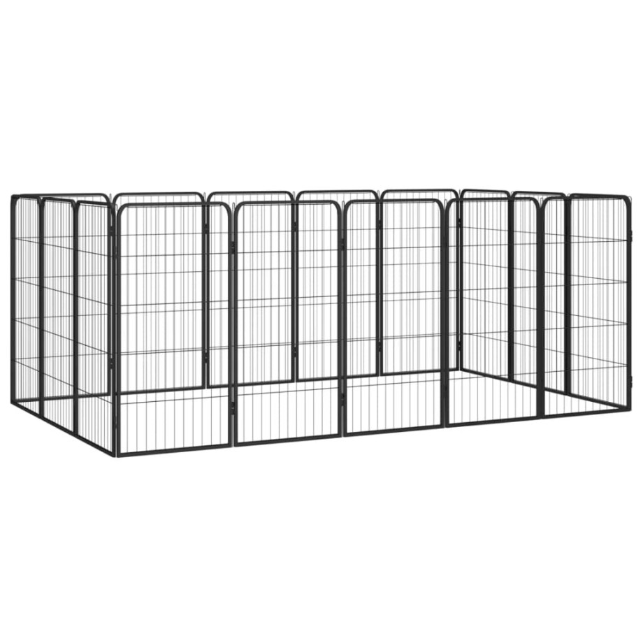 vidaXL Hondenkennel 16 panelen 50 x 100 cm gepoedercoat staal zwart afbeelding 1