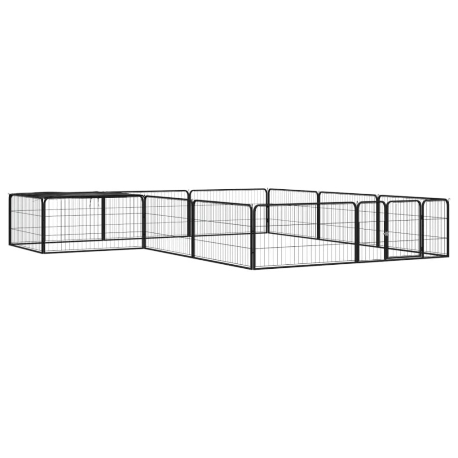 vidaXL Hondenkennel 12 panelen 100x50 cm gepoedercoat staal zwart afbeelding 1