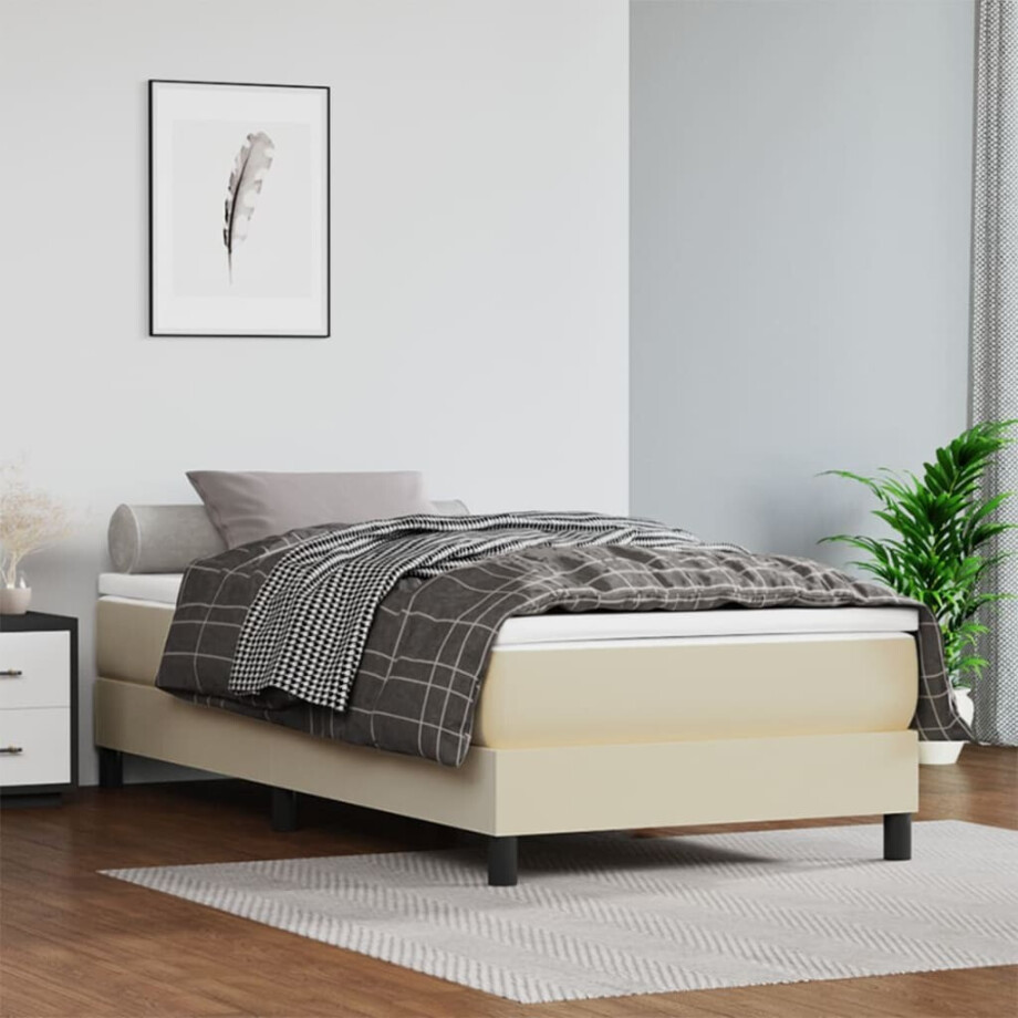 vidaXL Pocketveringmatras medium 80x200x20 cm kunstleer crèmekleurig afbeelding 1