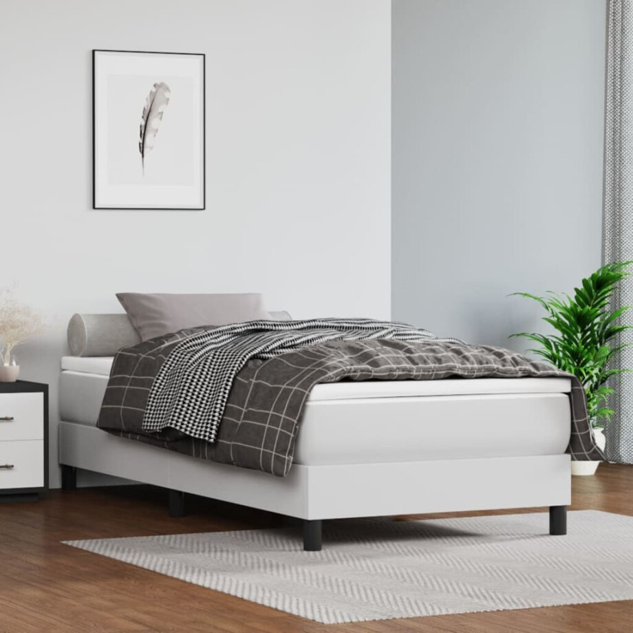 vidaXL Pocketveringmatras medium 90x200x20 cm kunstleer wit afbeelding 1