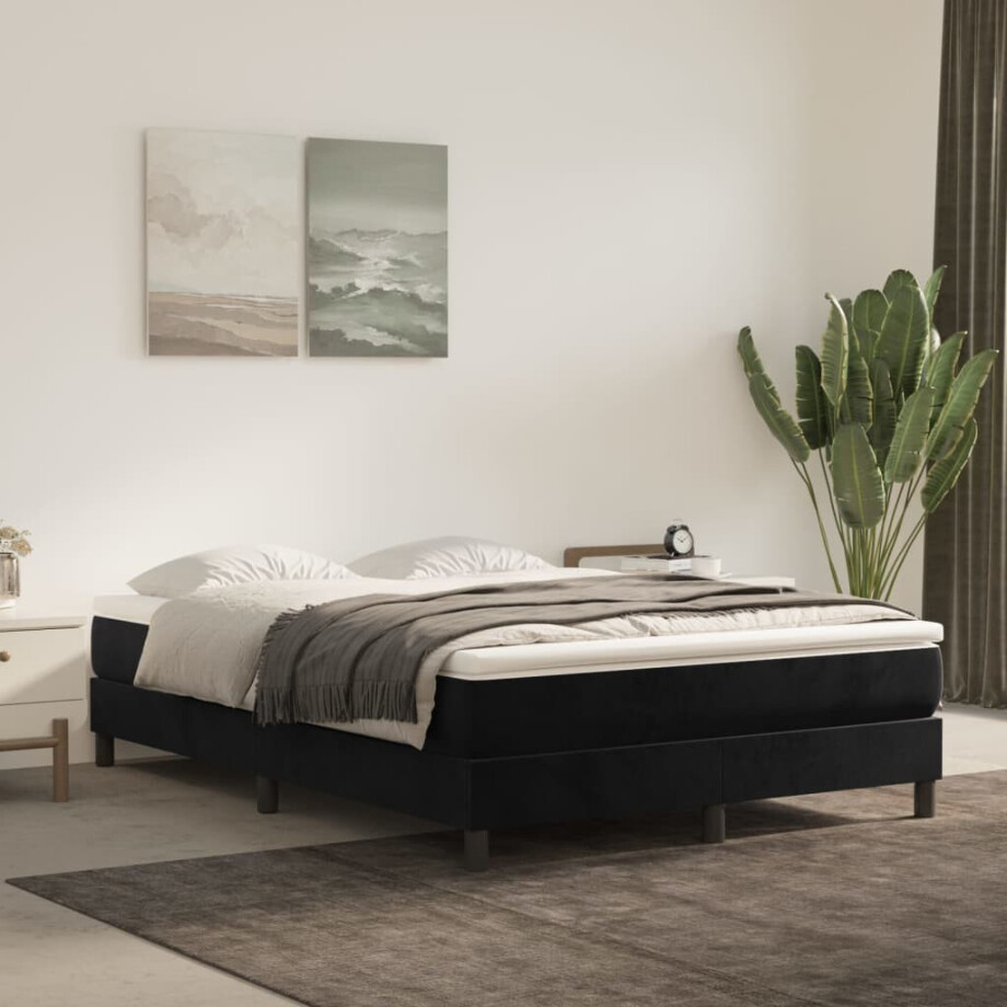 vidaXL Pocketveringmatras medium 140x190x20 cm fluweel zwart afbeelding 1
