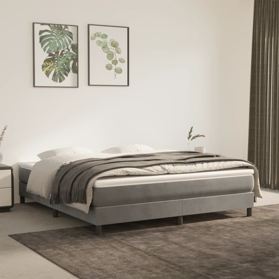 vidaXL Pocketveringmatras medium king 193x203x20 cm fluweel lichtgrijs vidaXL Pocketveringmatras medium king 193x203x20 cm fluweel lichtgrijs afbeelding 1