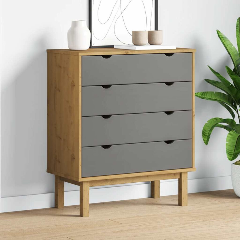 vidaXL Ladekast OTTA 76,5x39,5x90 cm massief grenenhout bruin en grijs afbeelding 1