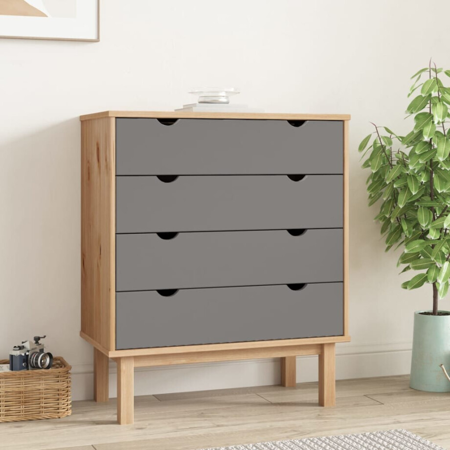 vidaXL Ladekast OTTA 76,5x39,5x90 cm massief grenenhout bruin en grijs afbeelding 1