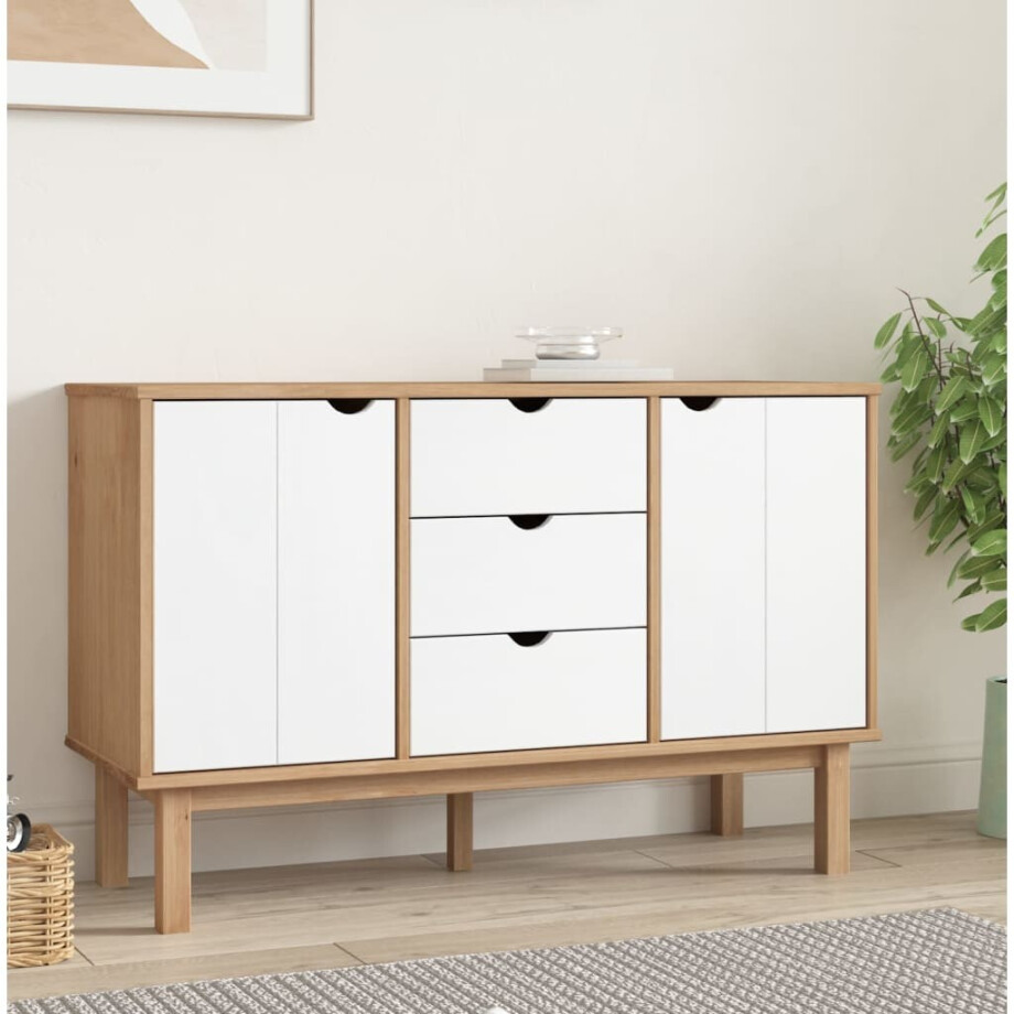 vidaXL Dressoir OTTA 113,5x43x73 cm massief grenenhout bruin en wit vidaXL Dressoir OTTA 113,5x43x73 cm massief grenenhout bruin en wit afbeelding 1