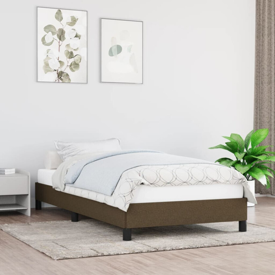 vidaXL Bedframe zonder matras 90x190 cm stof donkerbruin vidaXL Bedframe zonder matras 90x190 cm stof donkerbruin afbeelding 1