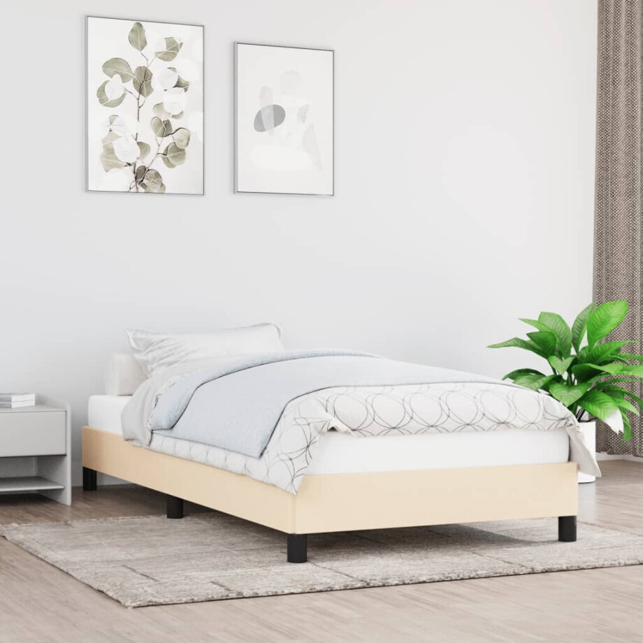 vidaXL Bedframe zonder matras 90x200 cm stof crèmekleurig afbeelding 1