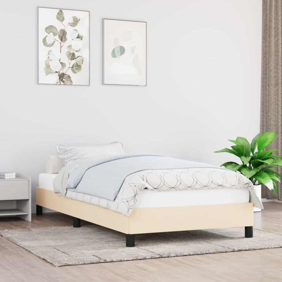 vidaXL Bedframe zonder matras 100x200 cm stof crèmekleurig afbeelding 1