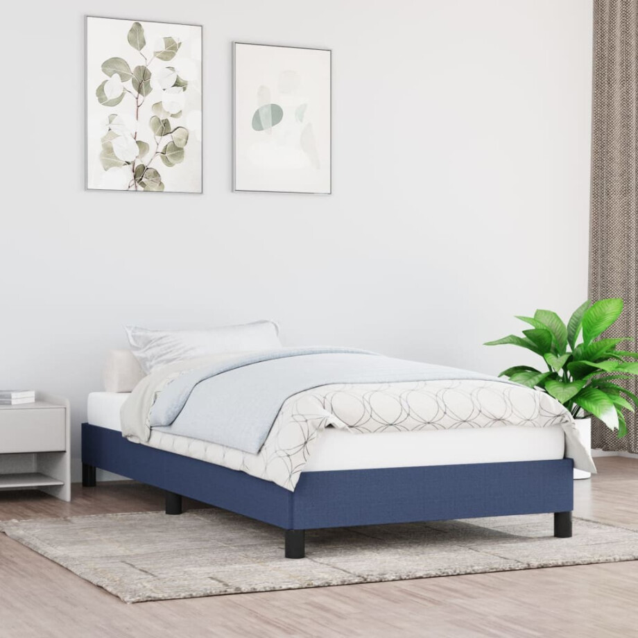vidaXL Bedframe zonder matras 100x200 cm stof blauw afbeelding 1