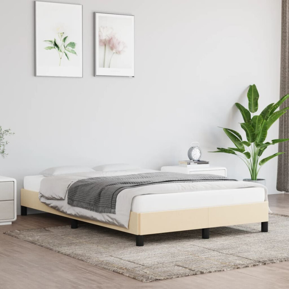 vidaXL Bedframe zonder matras 120x200 cm stof crèmekleurig afbeelding 1
