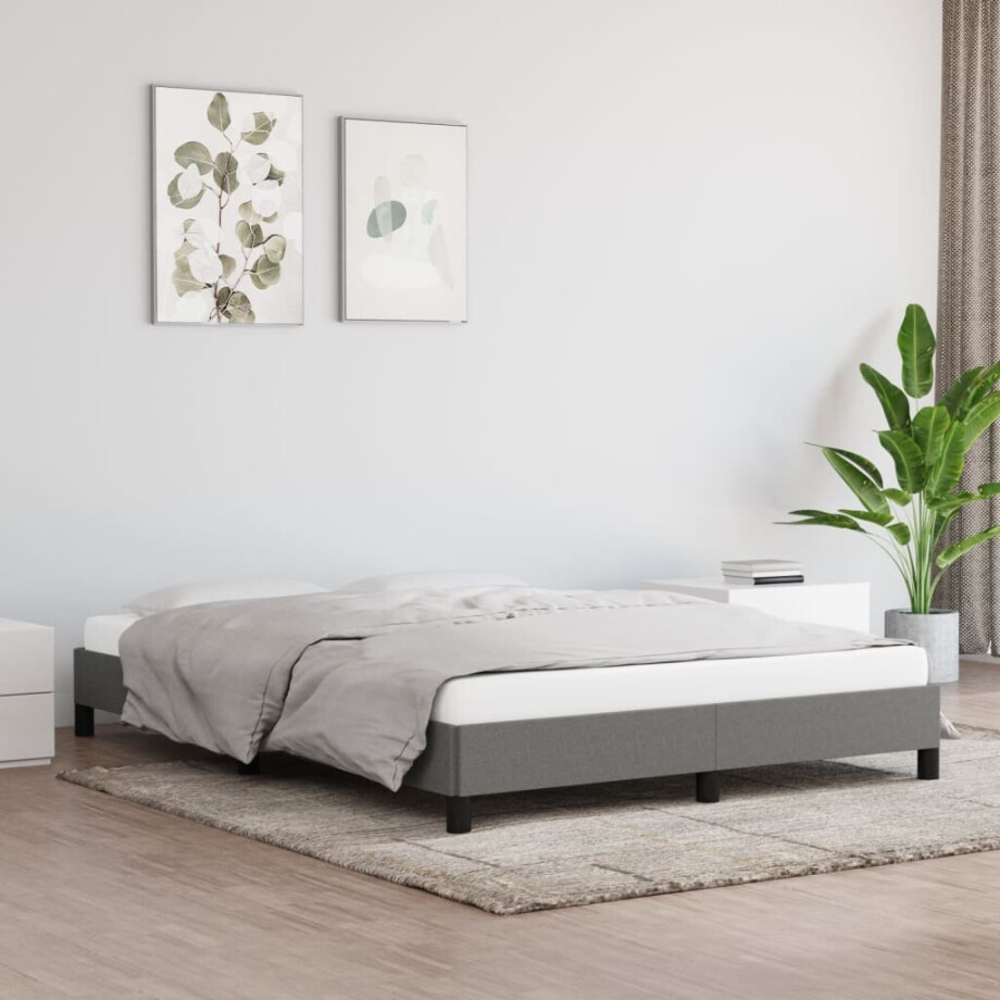 vidaXL Bedframe zonder matras stof donkergrijs 140x190 cm vidaXL Bedframe zonder matras stof donkergrijs 140x190 cm afbeelding 1
