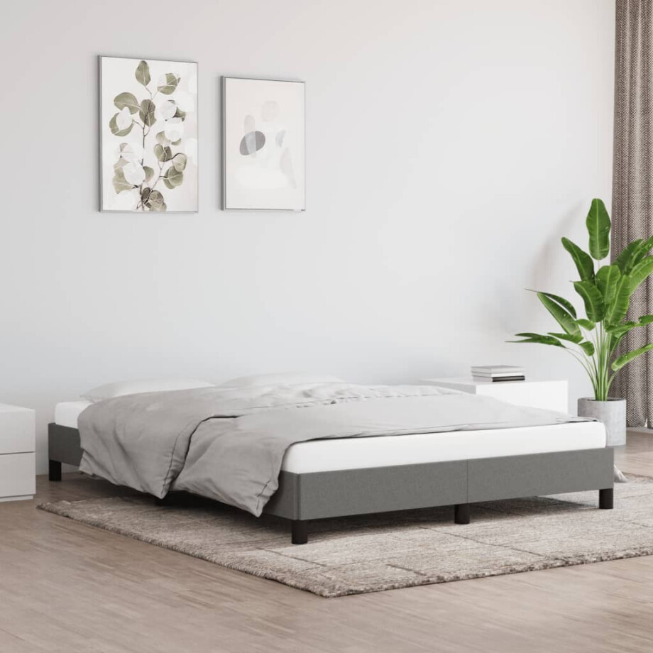 vidaXL Bedframe zonder matras stof donkergrijs 140x200 cm afbeelding 1