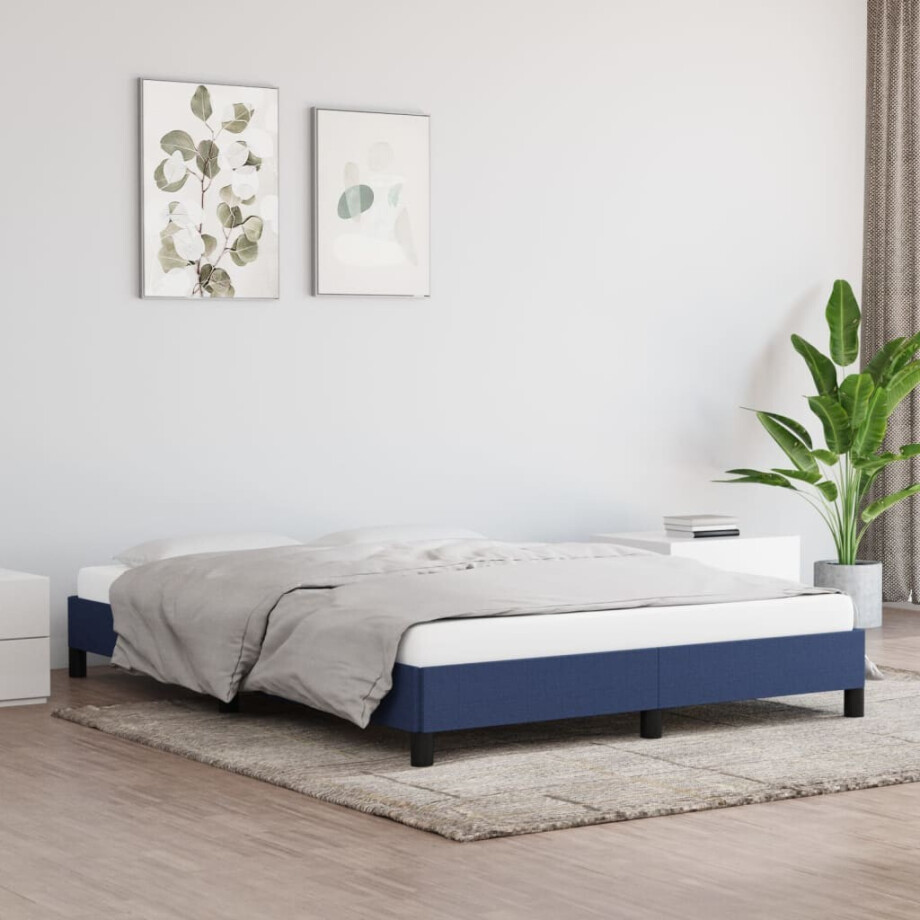vidaXL Bedframe zonder matras stof blauw 140x200 cm afbeelding 1