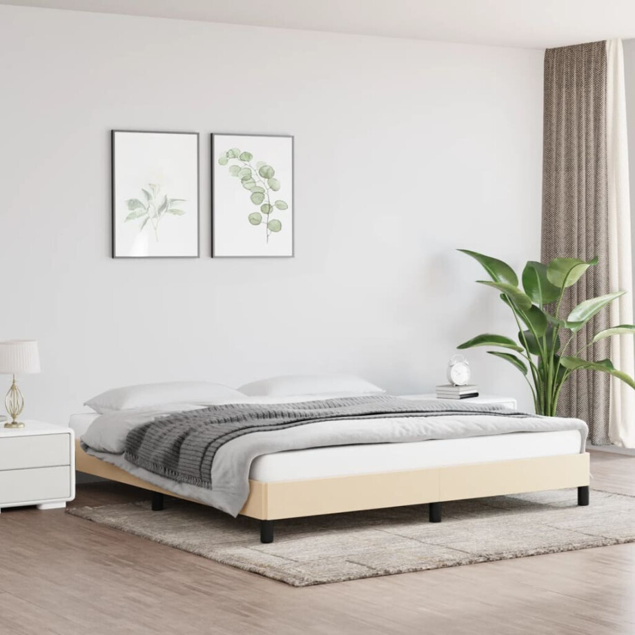 vidaXL Bedframe zonder matras stof crèmekleurig 160x200 cm vidaXL Bedframe zonder matras stof crèmekleurig 160x200 cm afbeelding 1