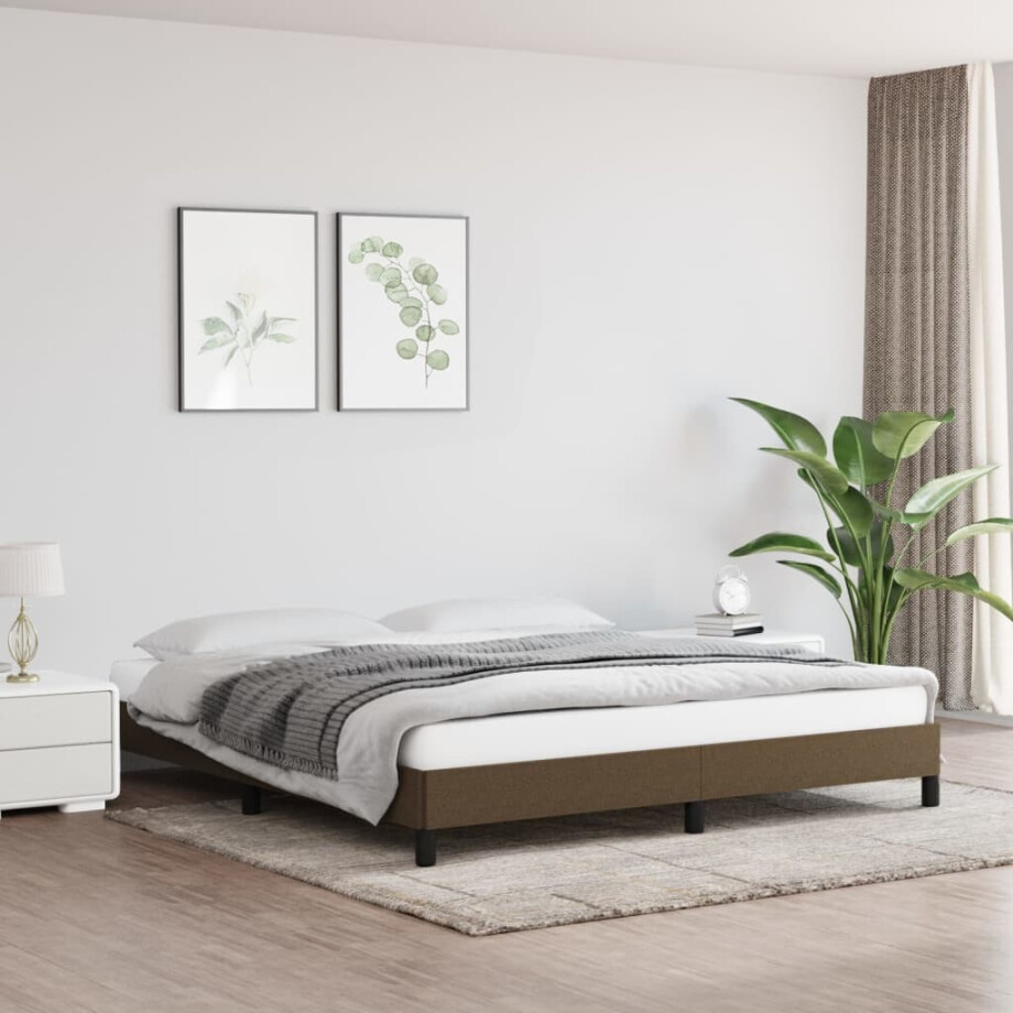 vidaXL Bedframe zonder matras stof donkerbruin 180x200 cm afbeelding 1