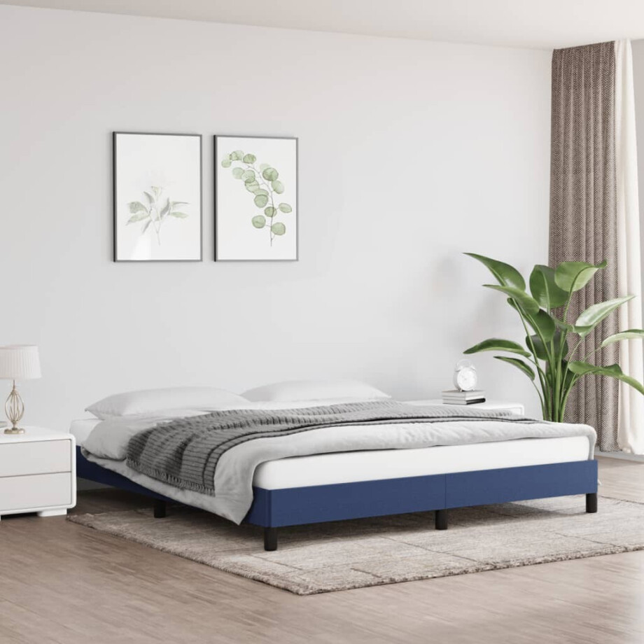 vidaXL Bedframe zonder matras stof blauw 180x200 cm afbeelding 1