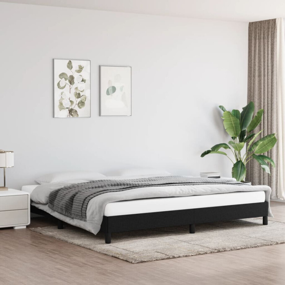 vidaXL Bedframe zonder matras stof zwart 200x200 cm afbeelding 1