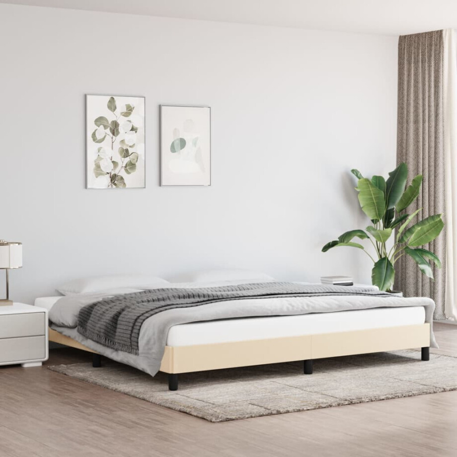 vidaXL Bedframe zonder matras stof crèmekleurig 200x200 cm afbeelding 1