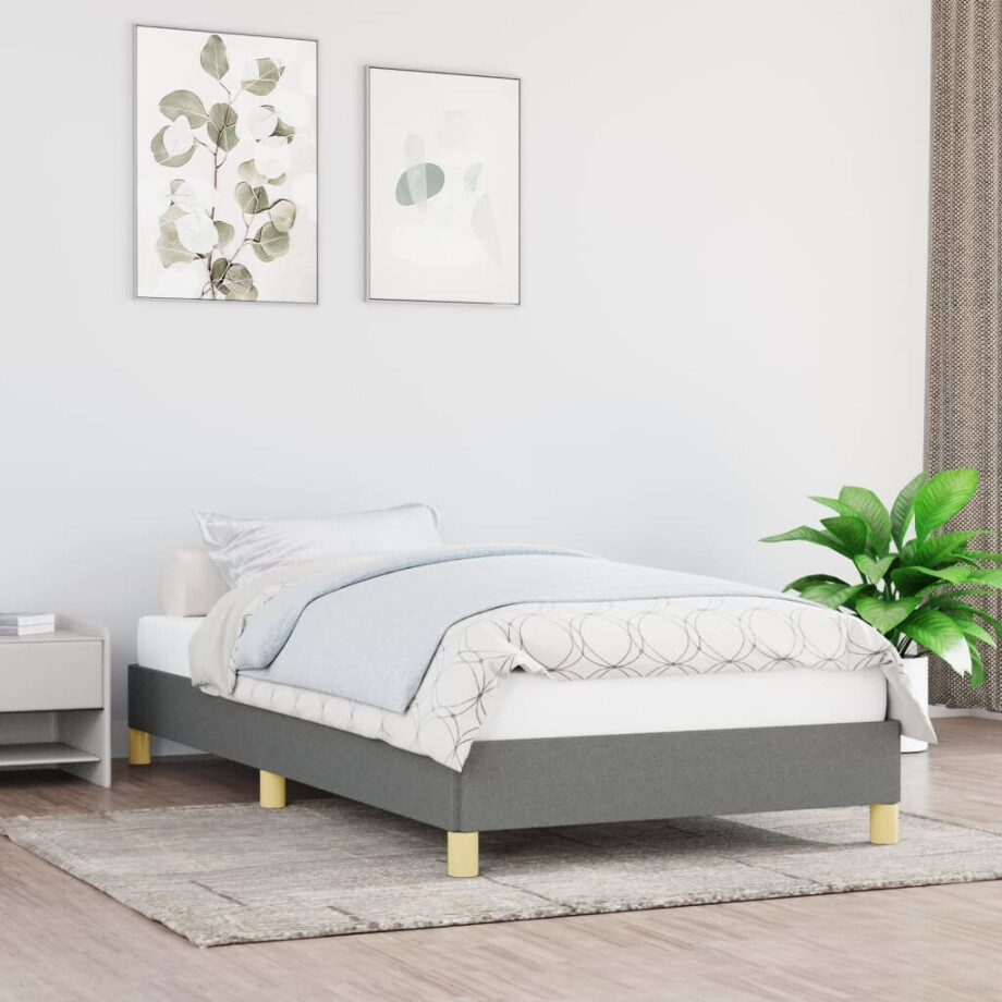 vidaXL Bedframe zonder matras 90x190 cm stof donkergrijs vidaXL Bedframe zonder matras 90x190 cm stof donkergrijs afbeelding 1