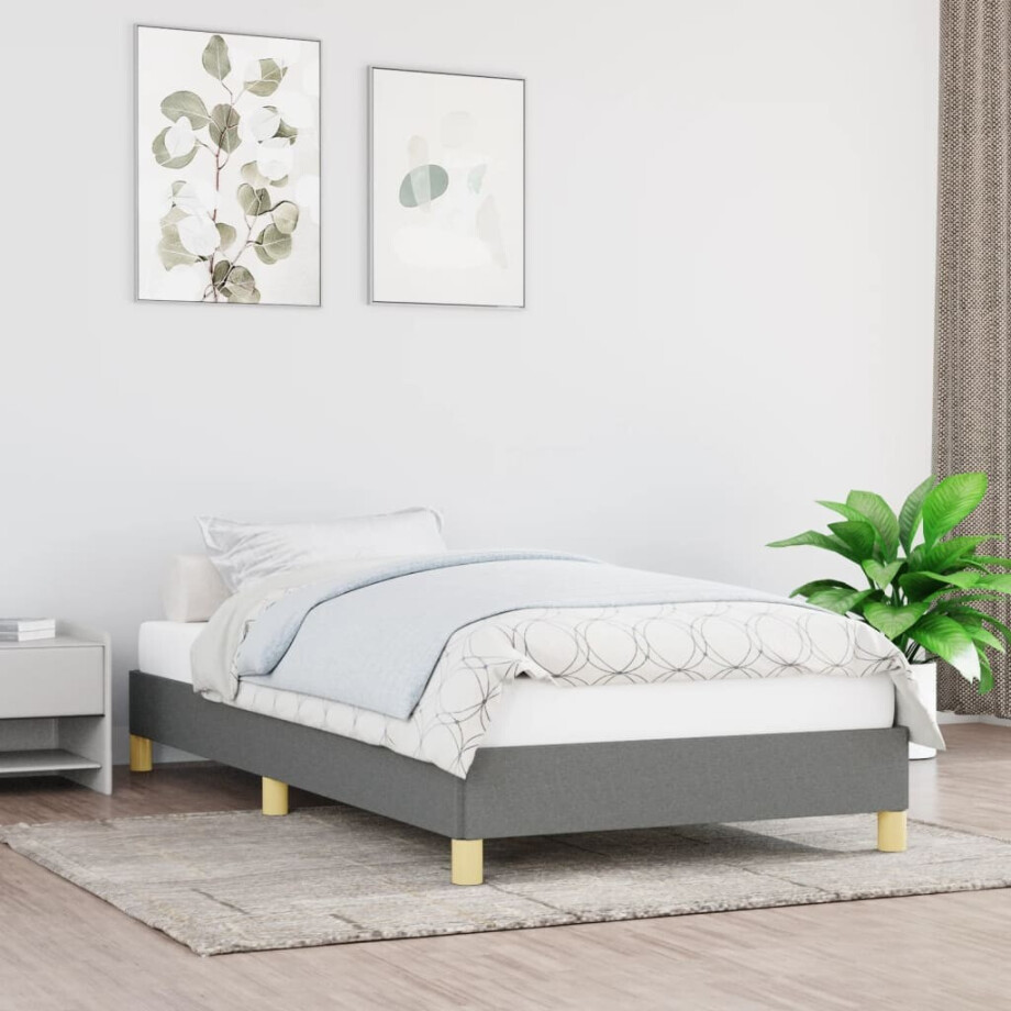 vidaXL Bedframe zonder matras 90x200 cm stof donkergrijs vidaXL Bedframe zonder matras 90x200 cm stof donkergrijs afbeelding 1