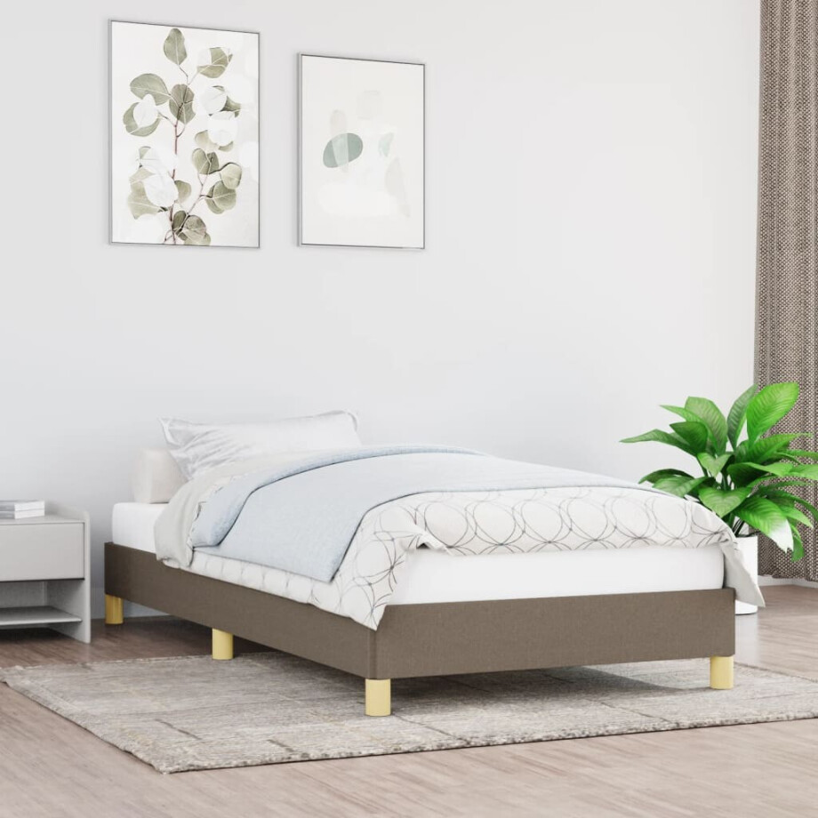 vidaXL Bedframe zonder matras 90x200 cm stof taupe vidaXL Bedframe zonder matras 90x200 cm stof taupe afbeelding 1