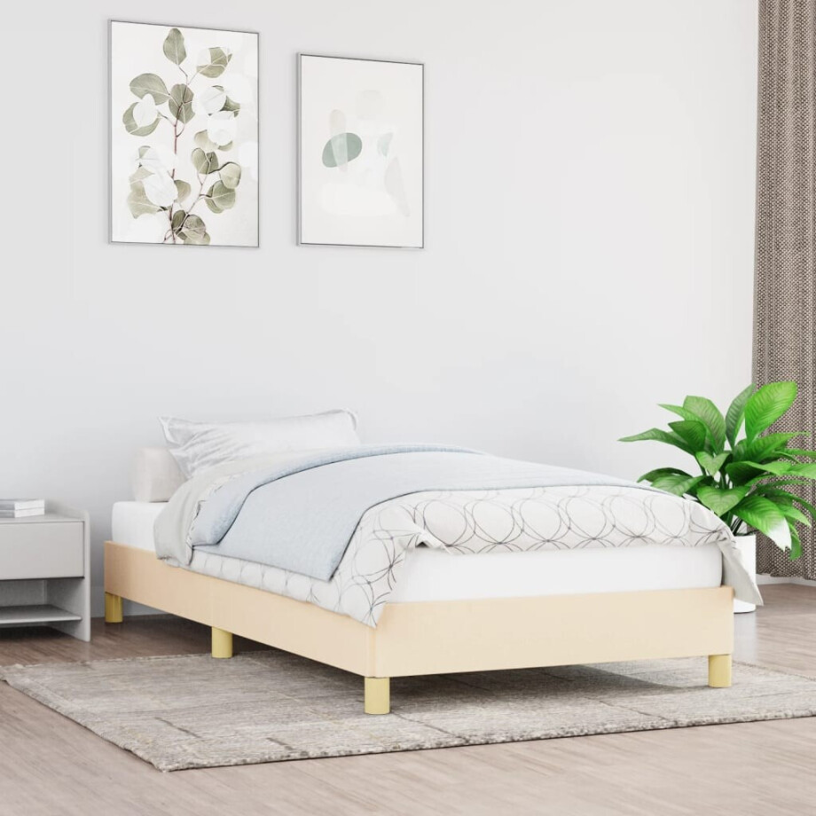 vidaXL Bedframe zonder matras 90x200 cm stof crèmekleurig afbeelding 1